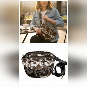 Cow Print Black Women's Bum Crossbody Bag
